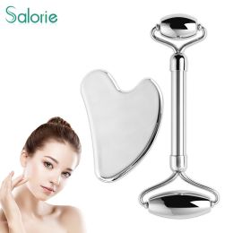 Salorie Stainless Steel GuaSha Heart Shaped Face Gua Sha Roller Massage Tool Board Facial Beauty Tools