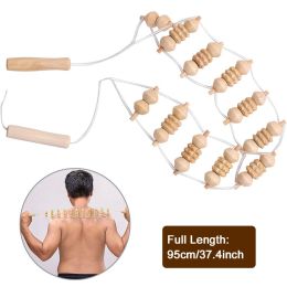 TCCRE Wooden Back Massage Roller Rope Wood Therapy Massage Tools Lymphatic Drainage Self Massage for Neck Leg Back Pain Relief
